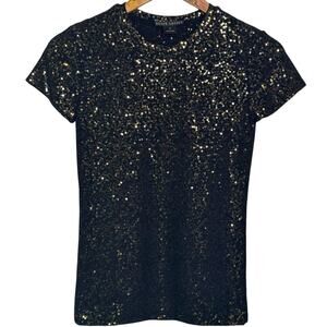 Ralph Lauren Black Label Size Small Short Sleeve Sequin Pullover Top Shirt